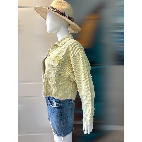 PEACH LOVE CALIFORNIA Corduroy pearl, detailed, pastel lime, jacket size S M L - Picture 11 of 11